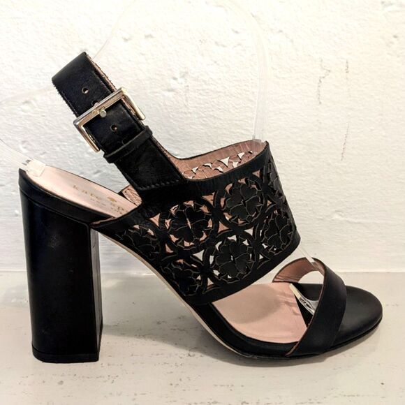 Kate Spade MADE IN ITALY "Imani" Leather Block Heel Laser Cut Heels Sandals 7.5C - Picture 4 of 12